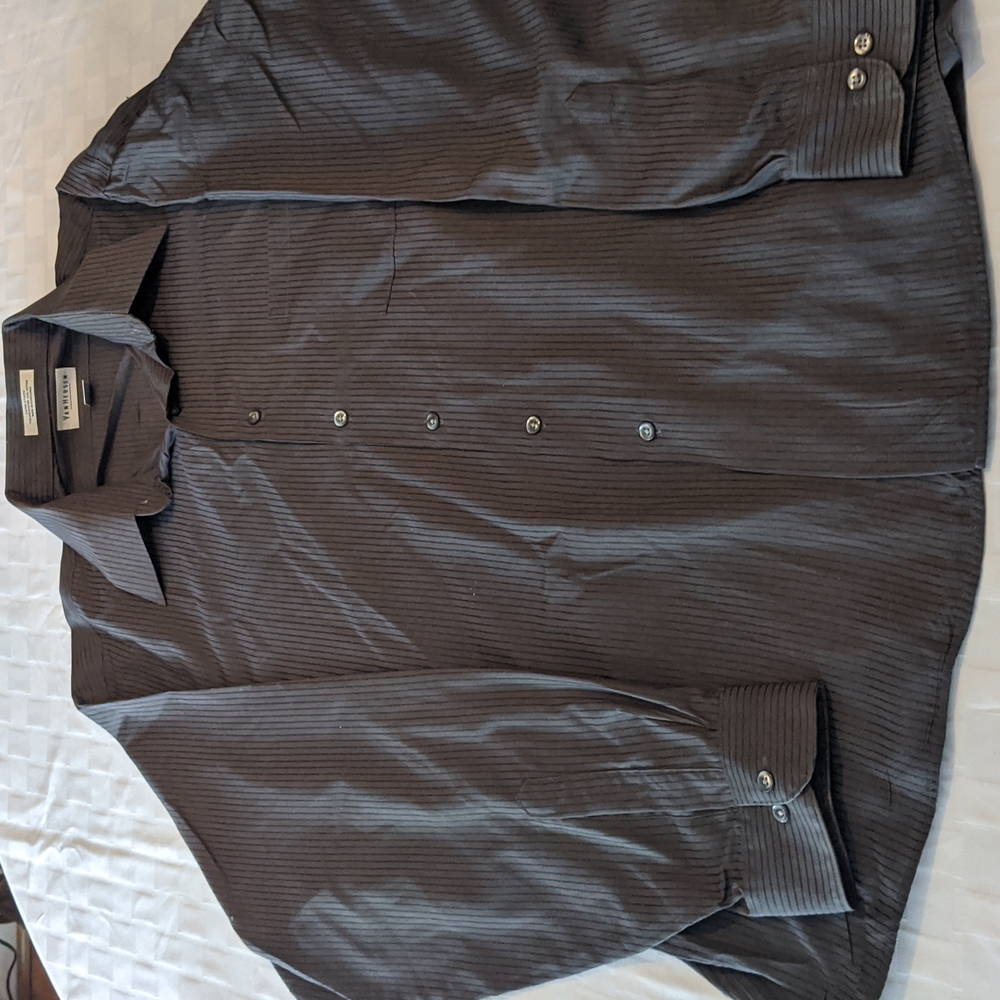 Van Heusen Satin Stripe Dark Gray Dress Shirt 18 36/37